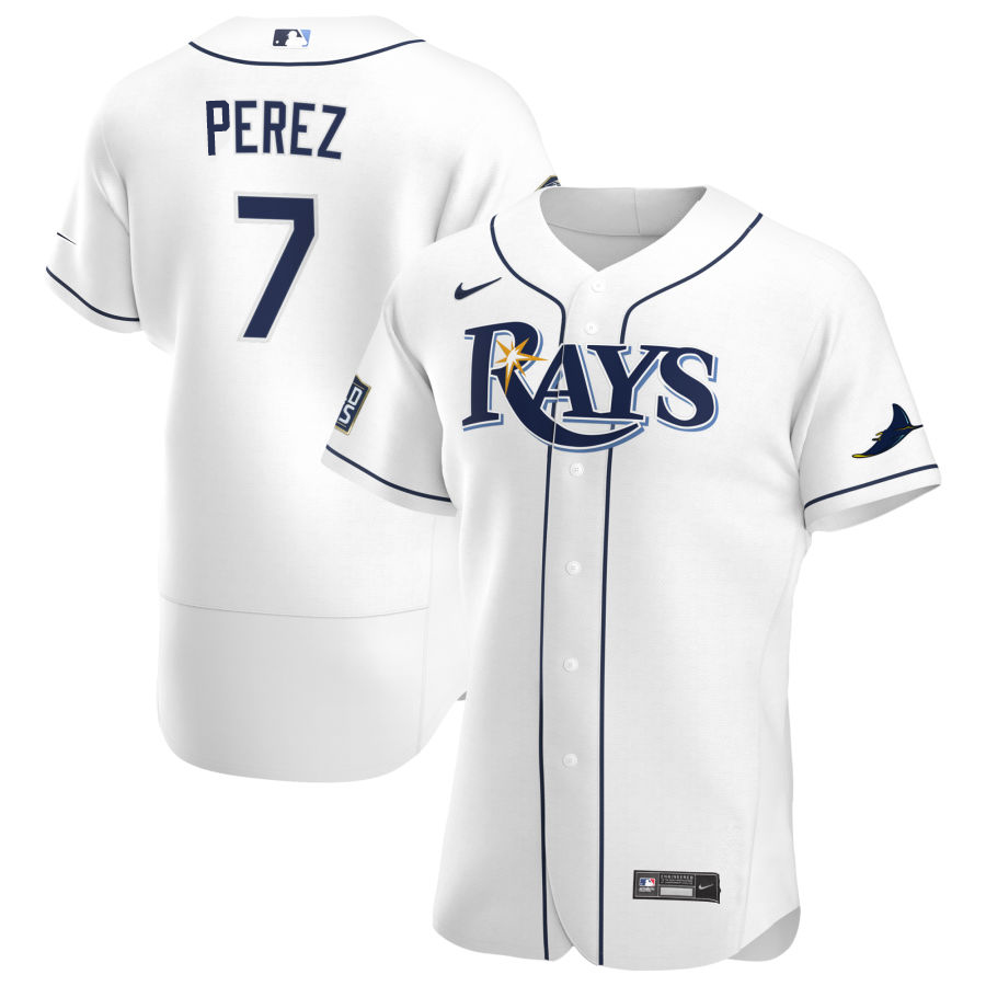Tampa Bay Rays #7 Michael Perez Men Nike White Home 2020 World Series Bound Authentic Player MLB Jersey